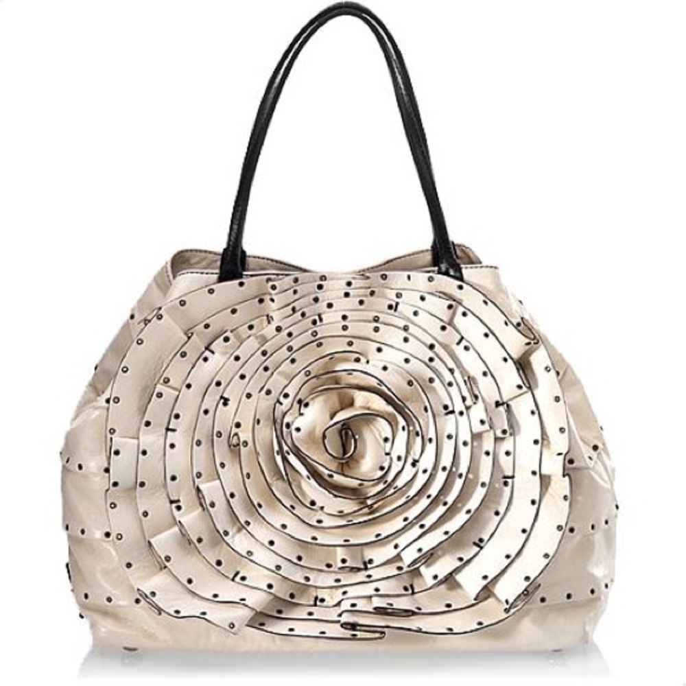 💯AUTH Valentino classic white leather petale tote